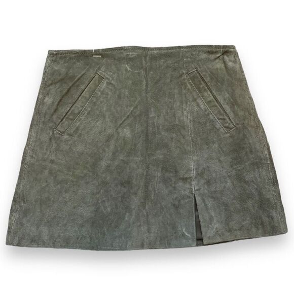 Blank NYC Micro Mini Skirt Olive Green Suede Leather Back Zip Detail High Waist - Picture 7 of 7
